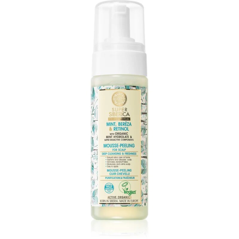 Natura Siberica Mint Bereza & Retinol pěnový peeling pro pokožku hlavy 170 ml