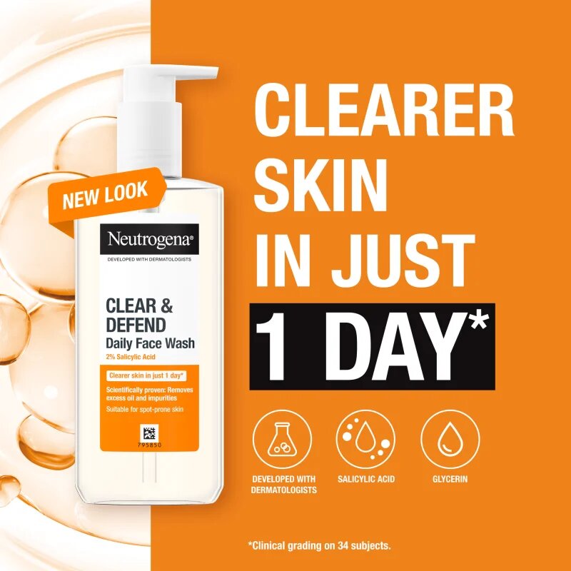 Neutrogena Clear & Defend čisticí gel s 2% kyselinou salicylovou 200 ml