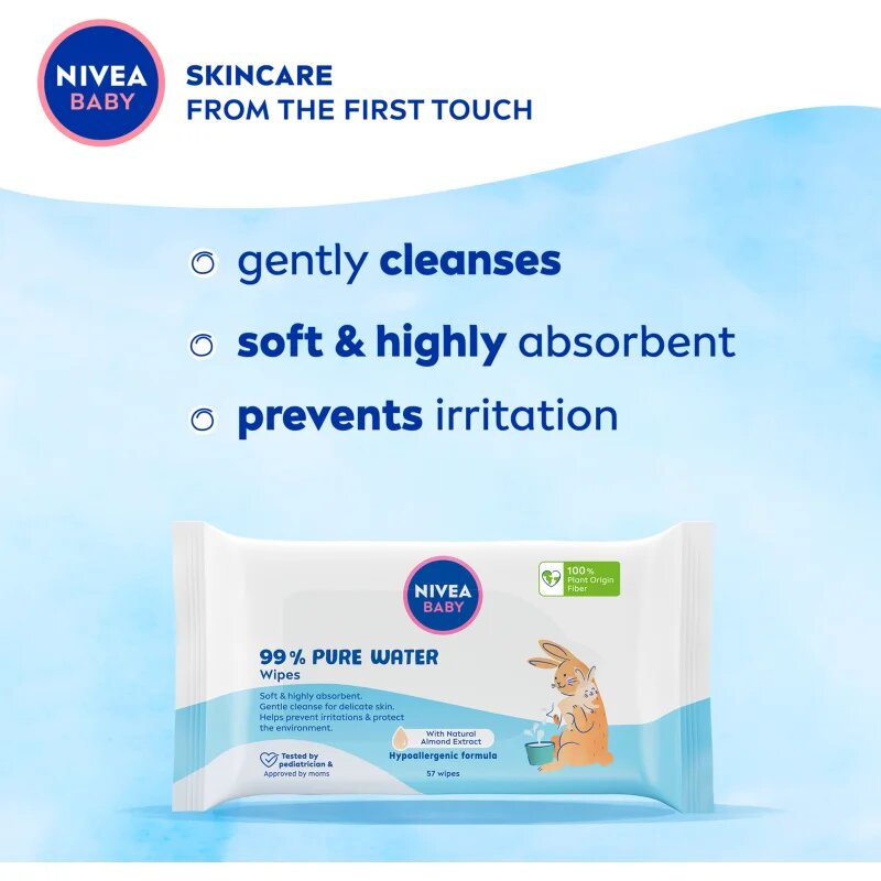 Nivea BABY Pure Water osvěžující vlhčené ubrousky 57 ks