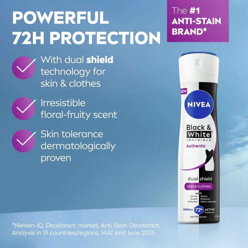 Nivea Black & White Authentic antiperspirant ve spreji 72h 150 ml