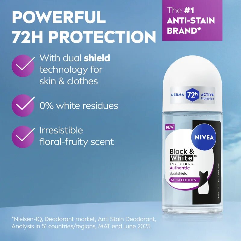 Nivea Black & White Authentic kuličkový antiperspirant 50 ml
