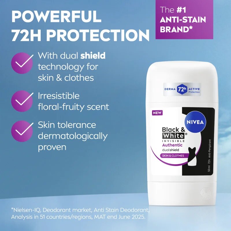 Nivea Black & White Authentic tuhý antiperspirant 72h 50 ml