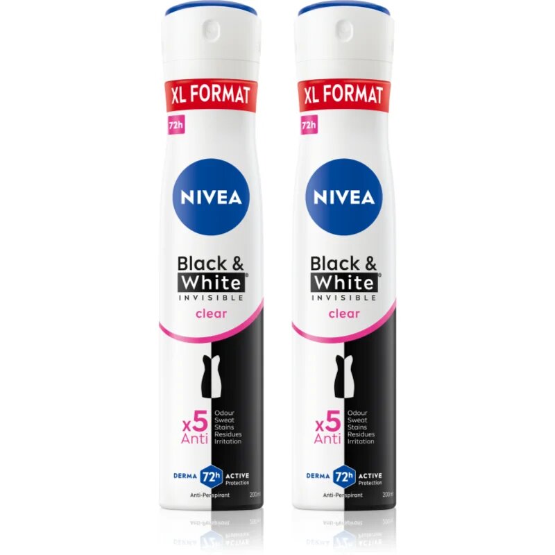 Nivea Black & White Invisible Clear antiperspirant ve spreji výhodné balení