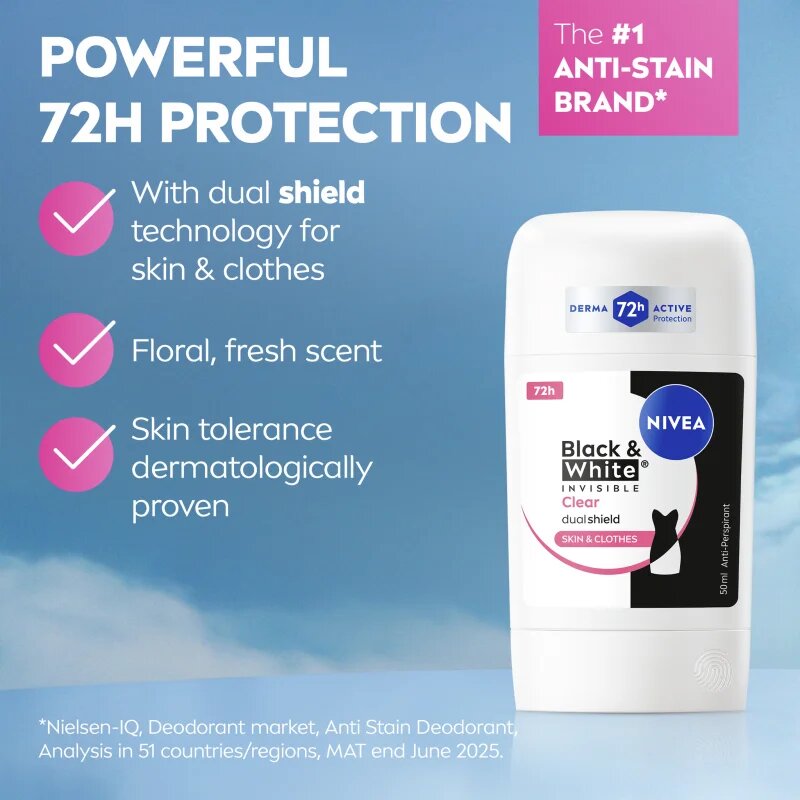 Nivea Black & White Invisible Clear tuhý antiperspirant 50 ml