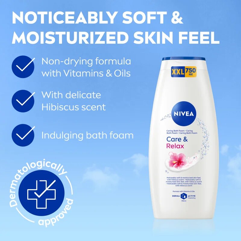 Nivea Care & Relax Sprchový gel a pěna do koupele 750 ml