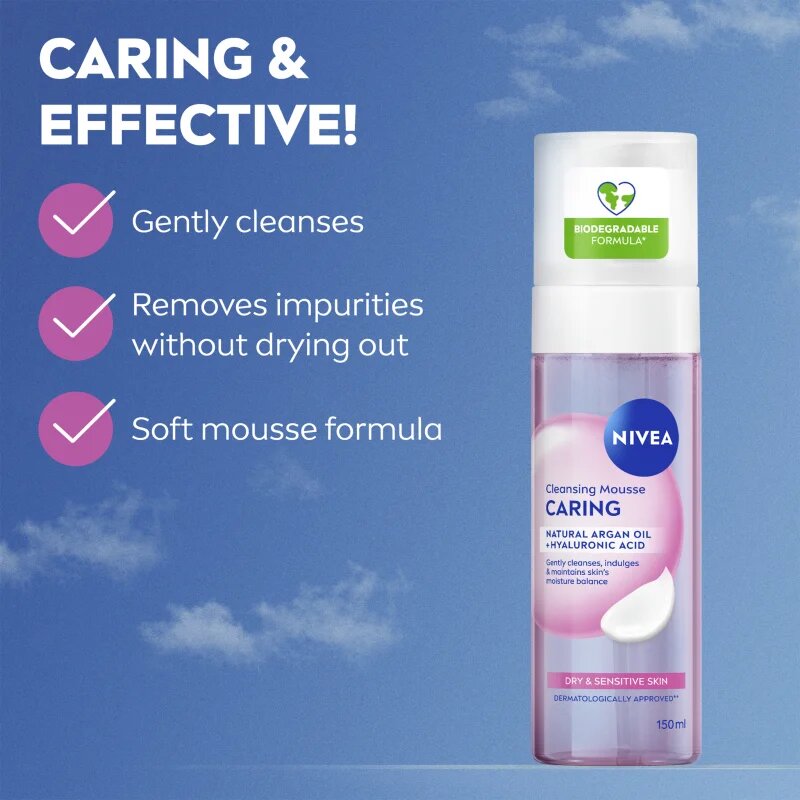 Nivea Caring čisticí pleťová pěna pro suchou až citlivou pleť 150 ml