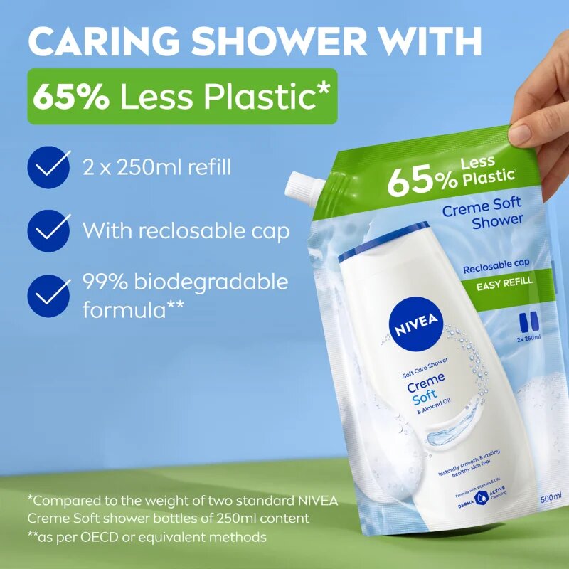 Nivea Creme Soft krémový sprchový gel – náhradní náplň 500 ml