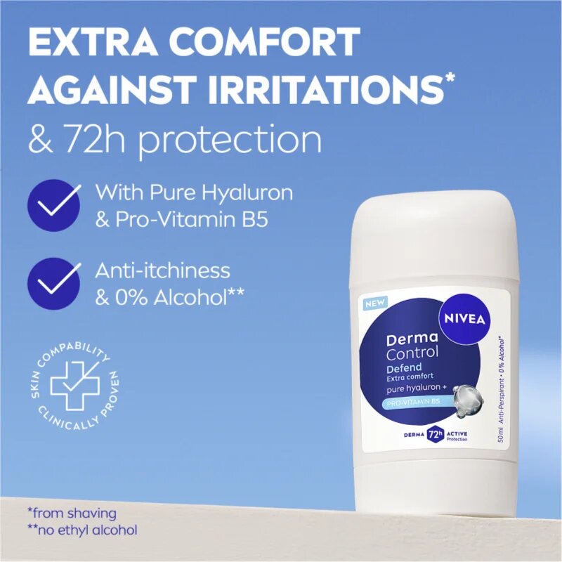 Nivea Derma Control Defend tuhý antiperspirant pro podrážděnou pokožku 50 ml
