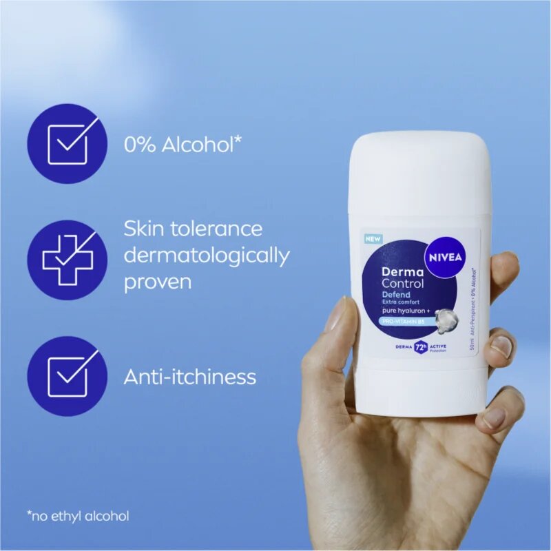 Nivea Derma Control Defend tuhý antiperspirant pro podrážděnou pokožku 50 ml