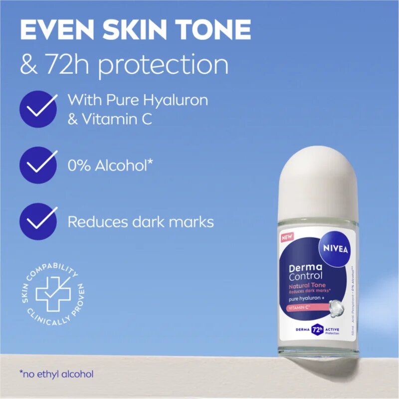 Nivea Derma Control Natural Tone kuličkový antiperspirant proti tmavým skvrnám 50 ml