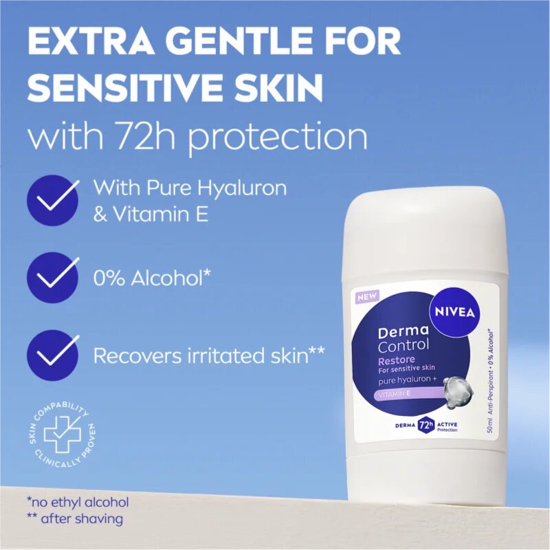Nivea Derma Control Restore tuhý antiperspirant pro citlivou pokožku 50 ml