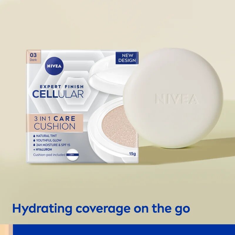 Nivea Hyaluron Cellular Filler Cushion make-up v houbičce 3 v 1 odstín 03 Dark 15 g