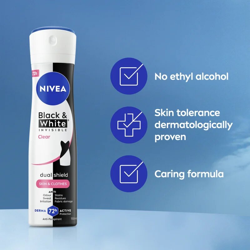 Nivea Invisible Black & White Clear antiperspirant ve spreji pro ženy 150 ml