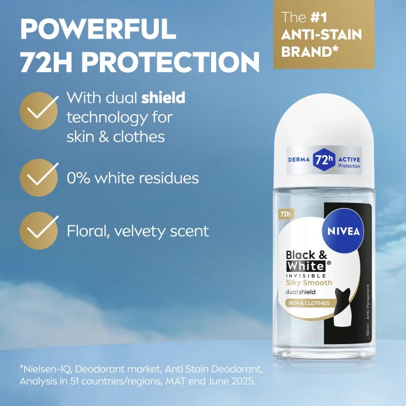 Nivea Invisible Black & White Silky Smooth kuličkový antiperspirant pro ženy 50 ml