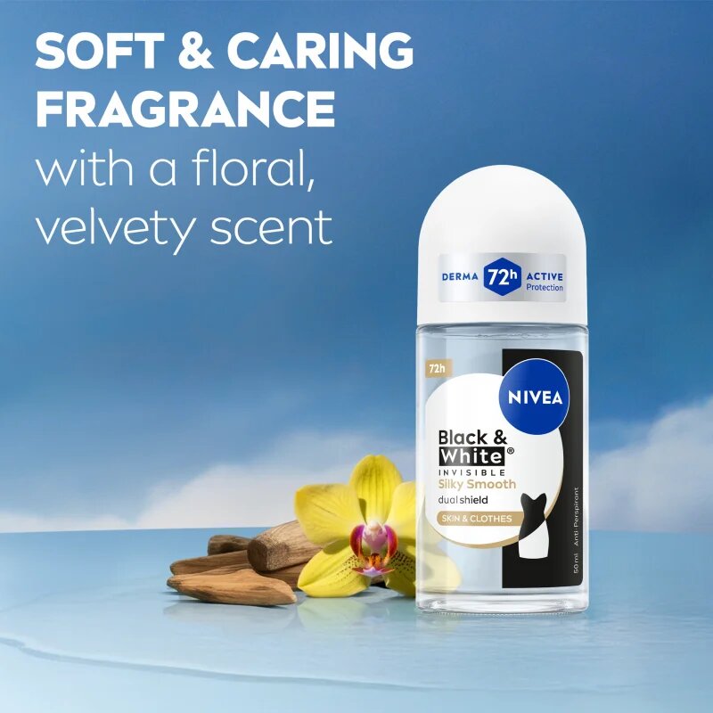 Nivea Invisible Black & White Silky Smooth kuličkový antiperspirant pro ženy 50 ml