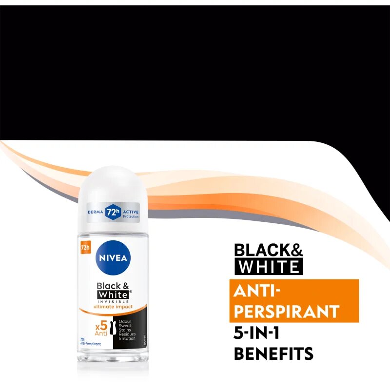 Nivea Invisible Black & White Ultimate Impact kuličkový antiperspirant pro ženy 50 ml