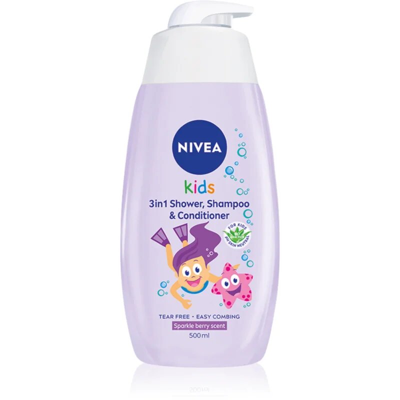 Nivea Kids Sparkle Berry sprchový gel a šampon pro dívky 500 ml