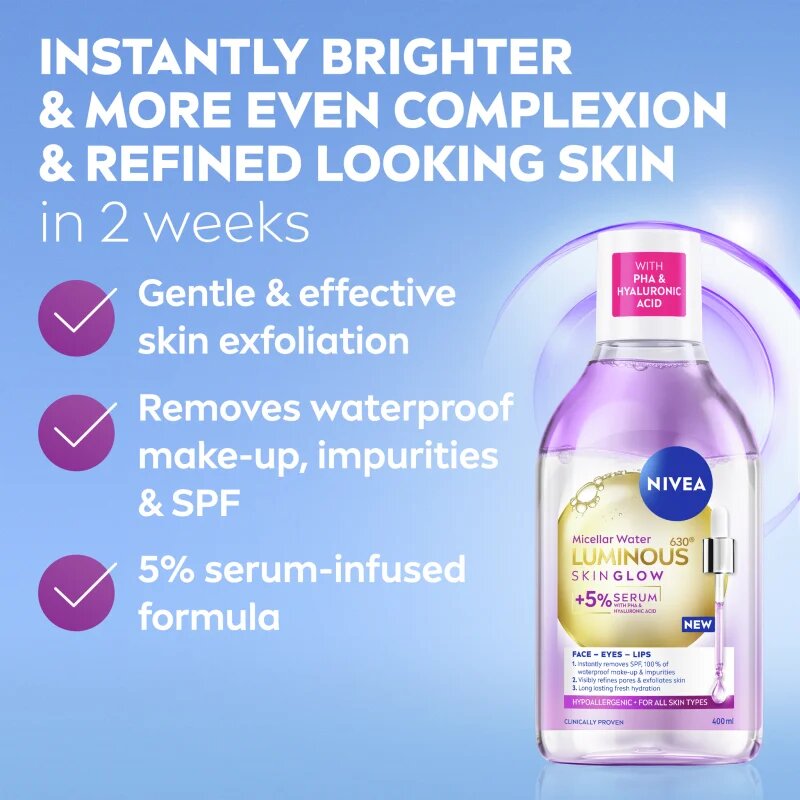 Nivea Luminous Skin Glow čisticí micelární voda pro rozjasnění pleti 400 ml