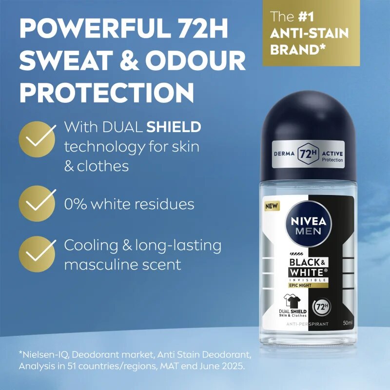Nivea MEN Black & White Epic Night antiperspirant roll-on 72h 50 ml