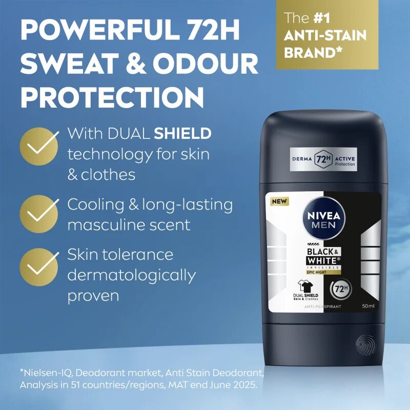Nivea MEN Black & White Epic Night tuhý antiperspirant pro muže 50 ml