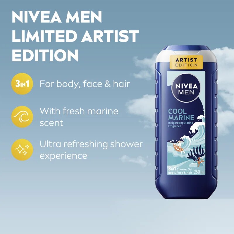 Nivea MEN Cool Marine sprchový gel na tělo a vlasy 250 ml