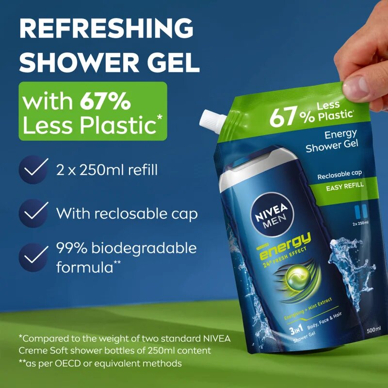 Nivea MEN Energy sprchový gel pro muže – náhradní náplň 500 ml