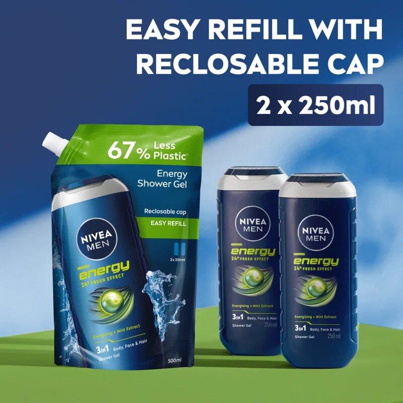 Nivea MEN Energy sprchový gel pro muže – náhradní náplň 500 ml