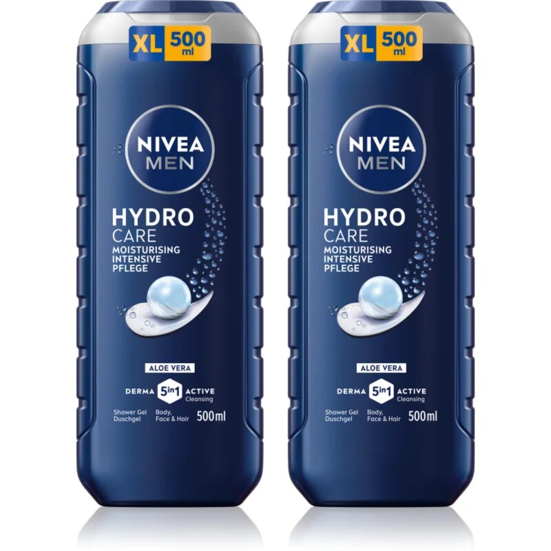 Nivea MEN Hydrocare sprchový gel na obličej tělo a vlasy výhodné balení 2 x 500 ml