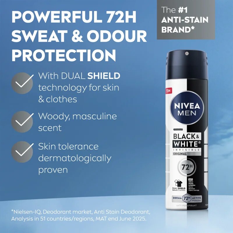 Nivea MEN Invisible Black & White antiperspirant ve spreji pro muže 150 ml