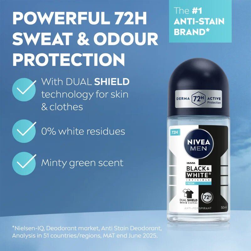 Nivea MEN Invisible Black & White Fresh kuličkový antiperspirant pro muže 50 ml