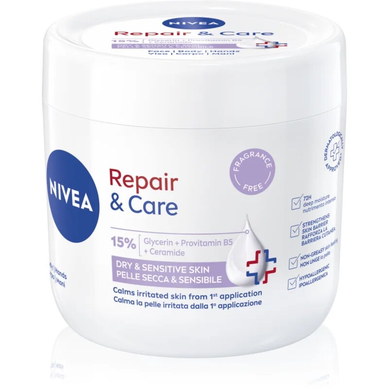 Nivea Repair & Care Sensitive výživný regenerační krém pro suchou a citlivou pokožku 400 ml