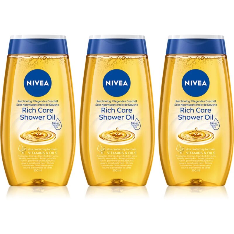 Nivea Rich Care sprchový olej pro suchou pokožku 3 x 200 ml