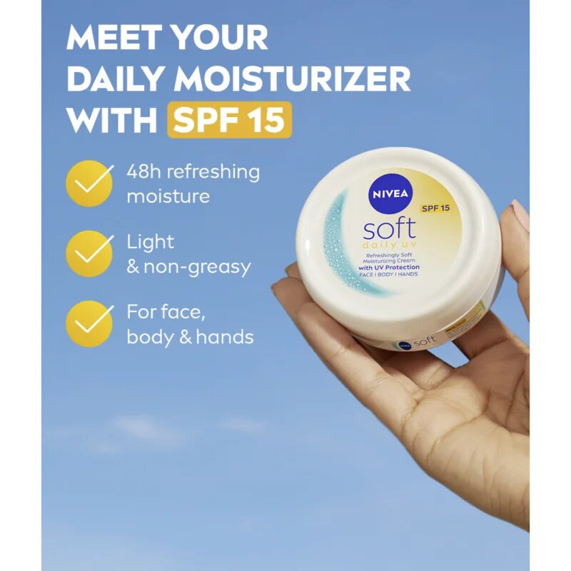 Nivea Soft Daily UV hydratační ochranný krém na tělo a obličej SPF 15 100 ml