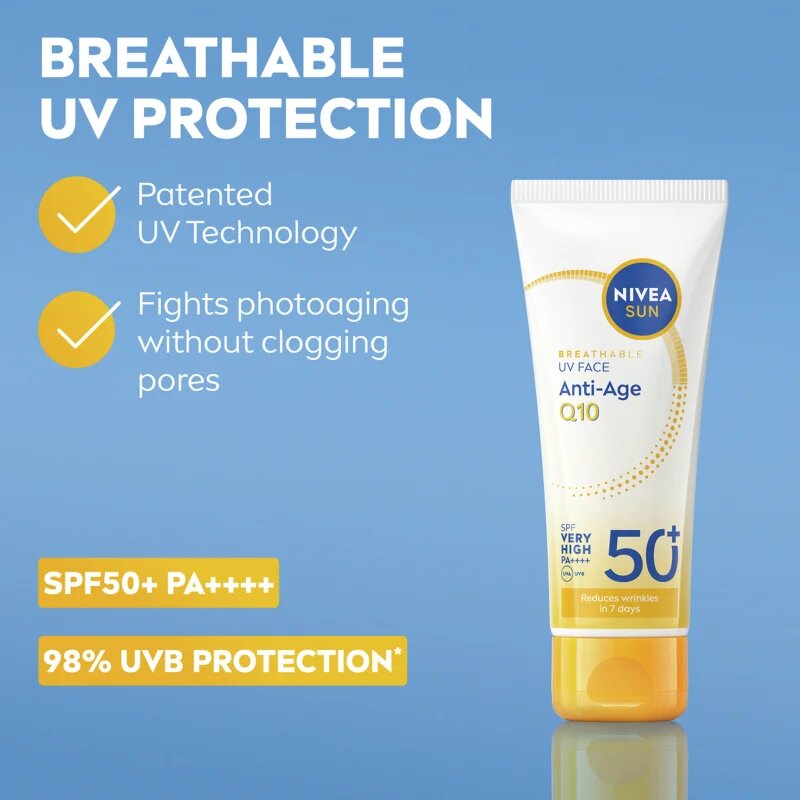 Nivea SUN Anti-Age Q10 pleťový krém na opalování s protivráskovým účinkem SPF 50+ 40 ml