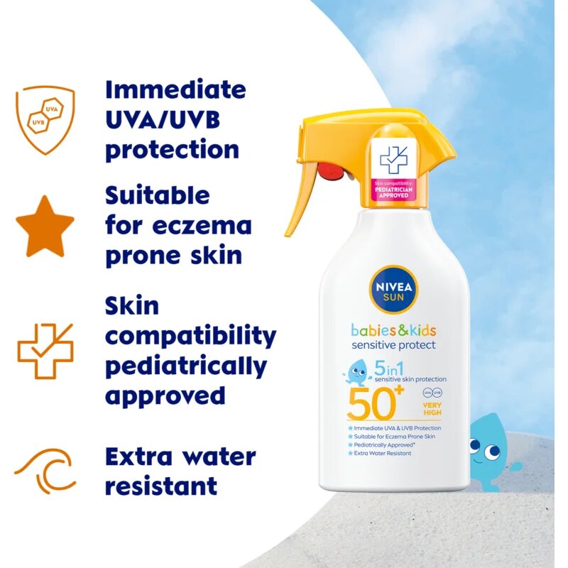 Nivea SUN Babies & Kids dětský sprej na opalování pro citlivou pokožku SPF 50+ 250 ml