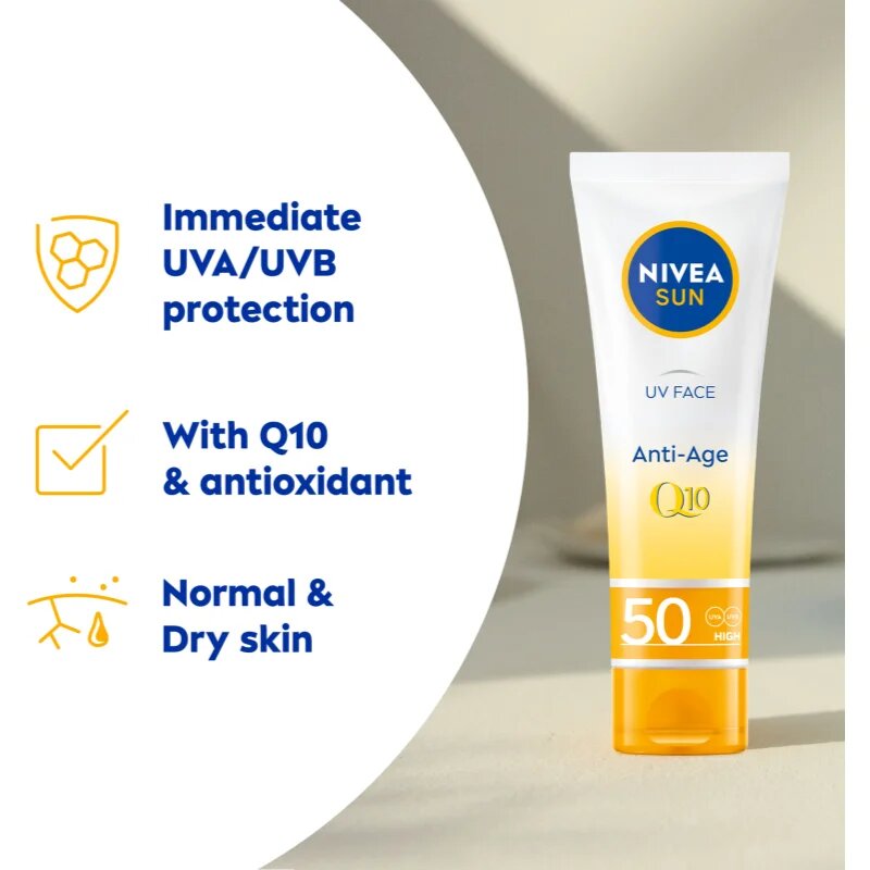 Nivea SUN pleťový krém na opalování proti vráskám Q10 SPF 50 50 ml