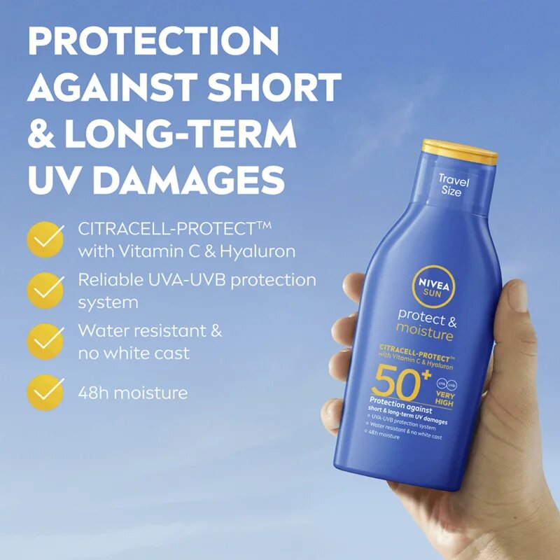 Nivea SUN Protect & Moisture hydratační mléko na opalování SPF 50+ 100 ml