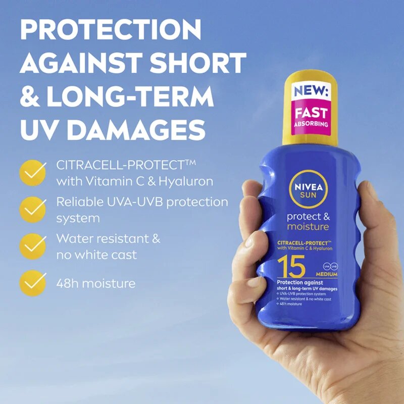 Nivea SUN Protect & Moisture sprej na opalování SPF 15 200 ml