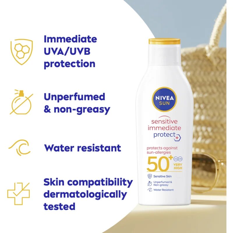 Nivea SUN Sensitive Immediate mléko na opalování pro citlivou pokožku SPF 50+ 200 ml