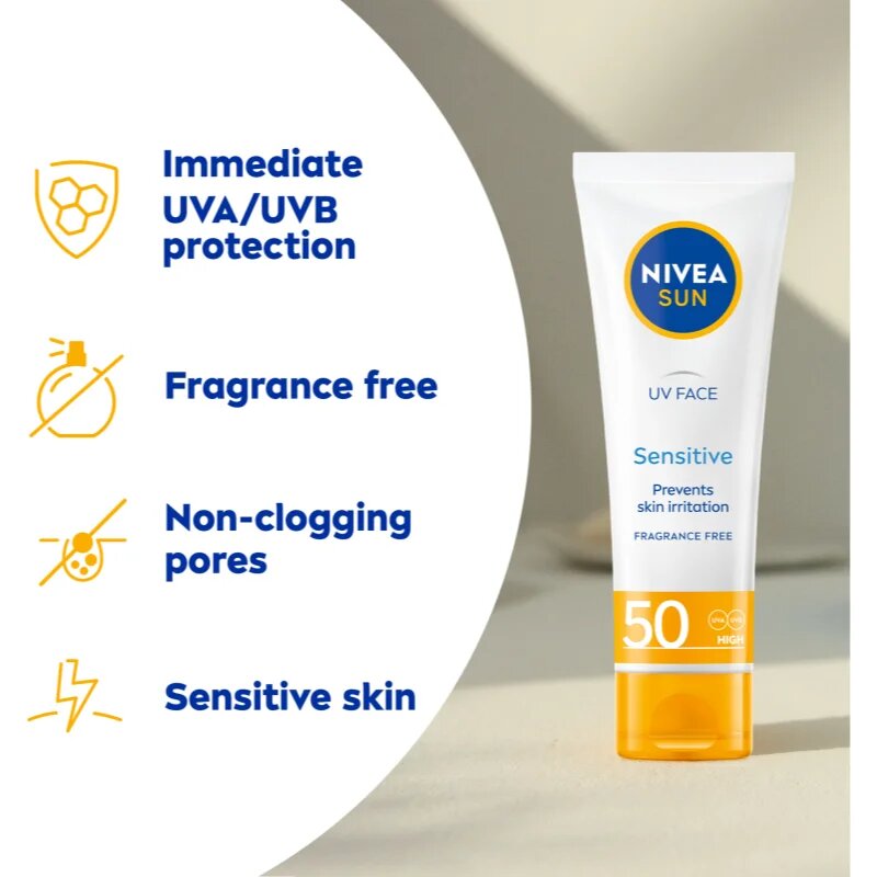 Nivea SUN Sensitive ochranný pleťový krém pro citlivou pleť SPF 50 50 ml