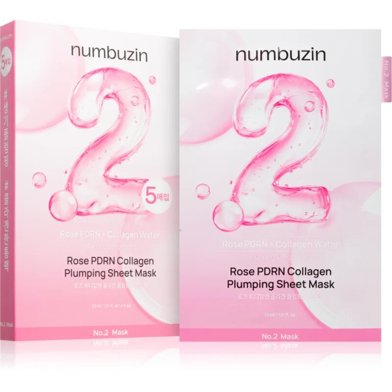 Numbuzin No. 2 Rose PDRN Collagen Plumping Sheet Mask hydratační plátýnková maska pro rozjasnění pleti 5 ks