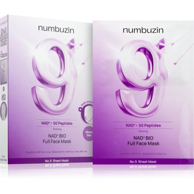 Numbuzin No. 9 NAD Bio Lifting-sil Full Face Mask zpevňující kolagenová maska s peptidy 4 ks