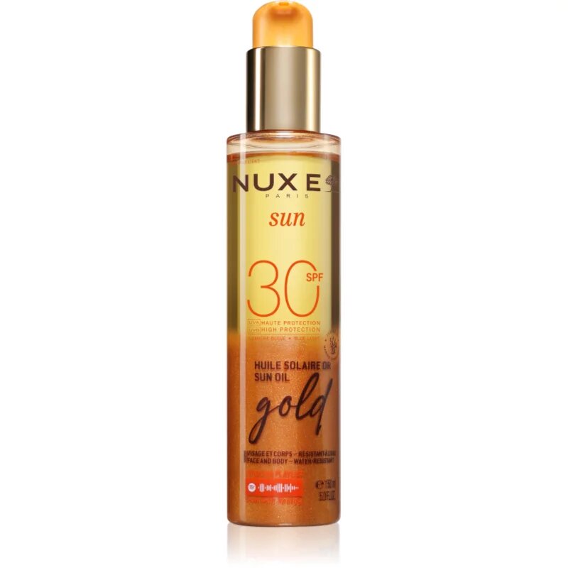 Nuxe Sun Sun Oil Gold SPF 30 opalovací olej na obličej a tělo s rozjasňujícím efektem SPF 30 150 ml