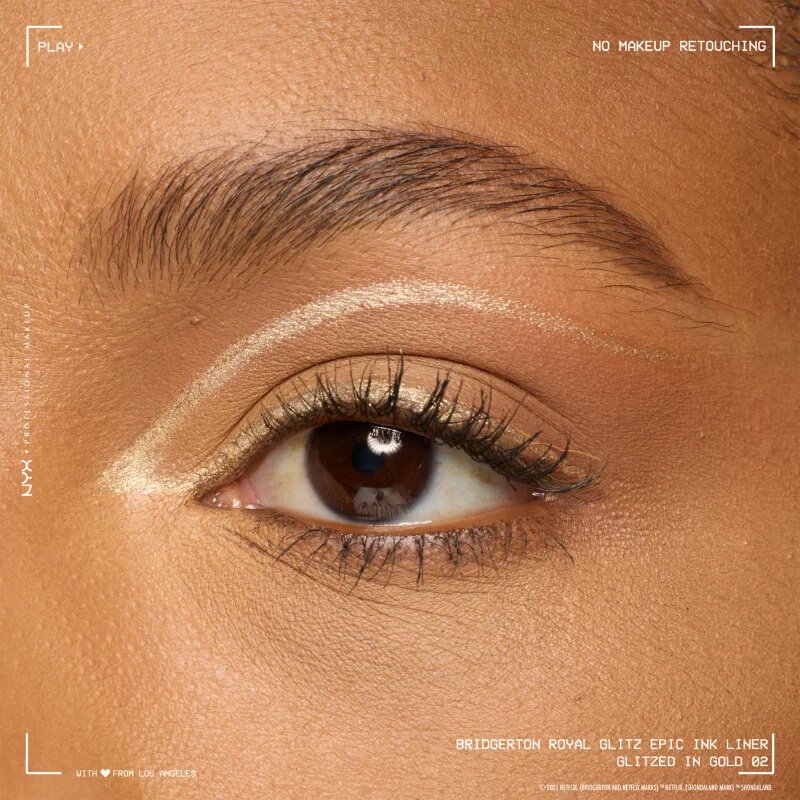NYX Professional Makeup Bridgerton Royal Epic Ink Liner třpytivá linka na oči odstín 02 Glitzed In Gold 1 ml