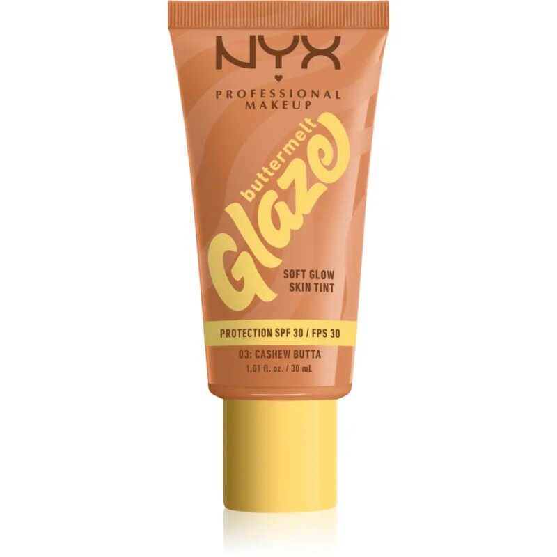 NYX Professional Makeup Buttermelt Glaze rozjasňující tónovací fluid SPF 30 odstín 03 Cashew Butta 30 ml