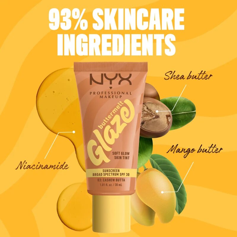 NYX Professional Makeup Buttermelt Glaze rozjasňující tónovací fluid SPF 30 odstín 03 Cashew Butta 30 ml