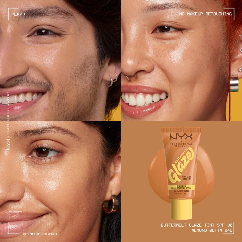 NYX Professional Makeup Buttermelt Glaze rozjasňující tónovací fluid SPF 30 odstín 04 Almond Butta 30 ml