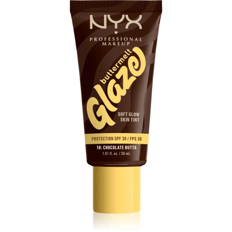 NYX Professional Makeup Buttermelt Glaze rozjasňující tónovací fluid SPF 30 odstín 10 Chocolate Butta ml