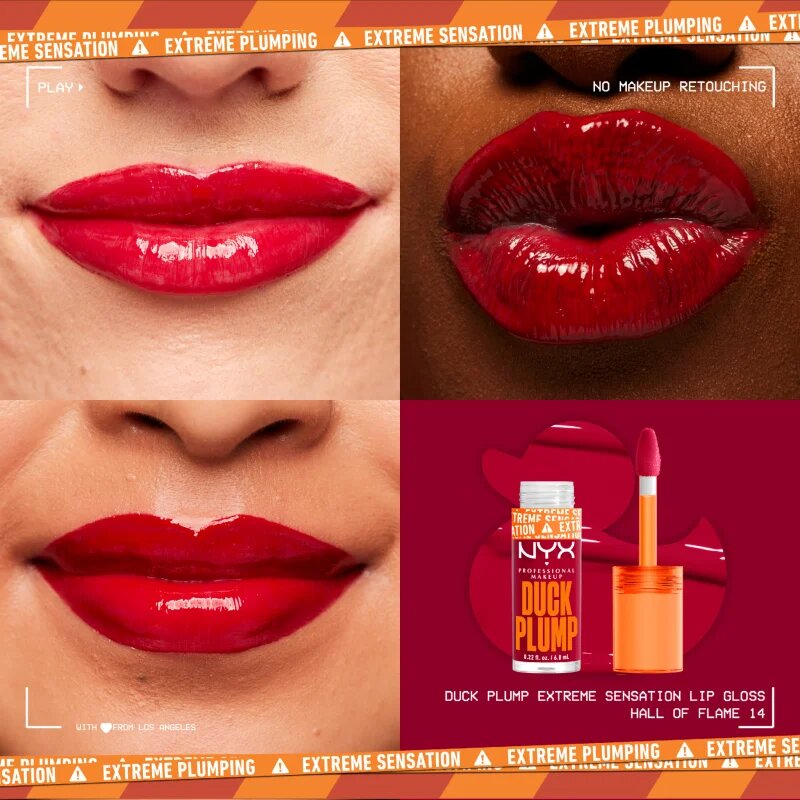 NYX Professional Makeup Duck Plump lesk na rty se zvětšujícím efektem odstín 14 Hall Of Flame 7 ml