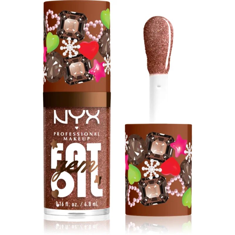 NYX Professional Makeup Fat Oil Gem Xmas olej na rty odstín Cacao Gem 4.8 ml